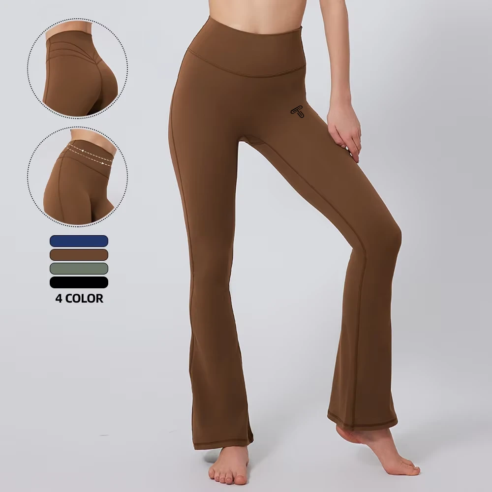 Custom Logo Solid Womens High Waist Yoga Leggings Flare Bootcut Wide Leg Tummy Control Quick Dry Breathable Four-Way Stretch