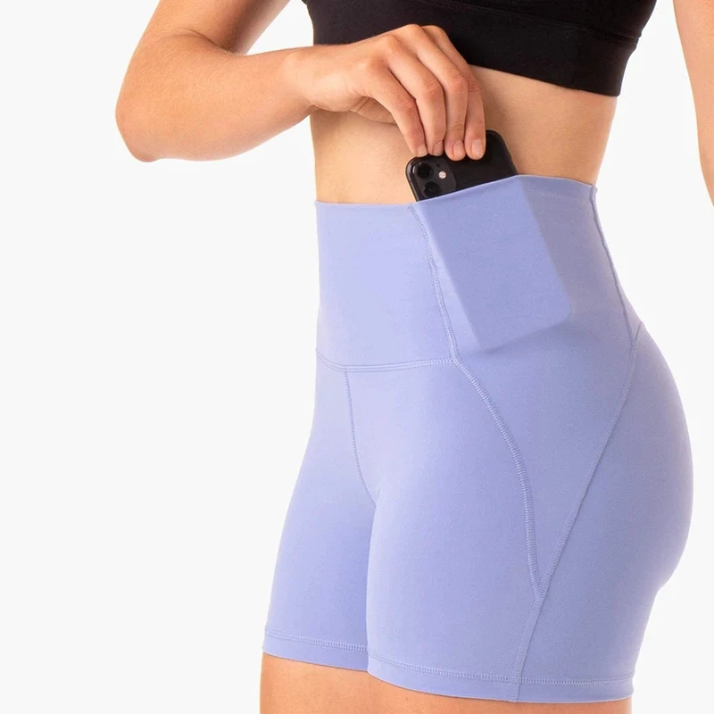 Women Athletic Workout Yoga Wear High Waist Compression Stretchy Biker Gym Shorts With Pocket Squat Proof Tight Shorts
