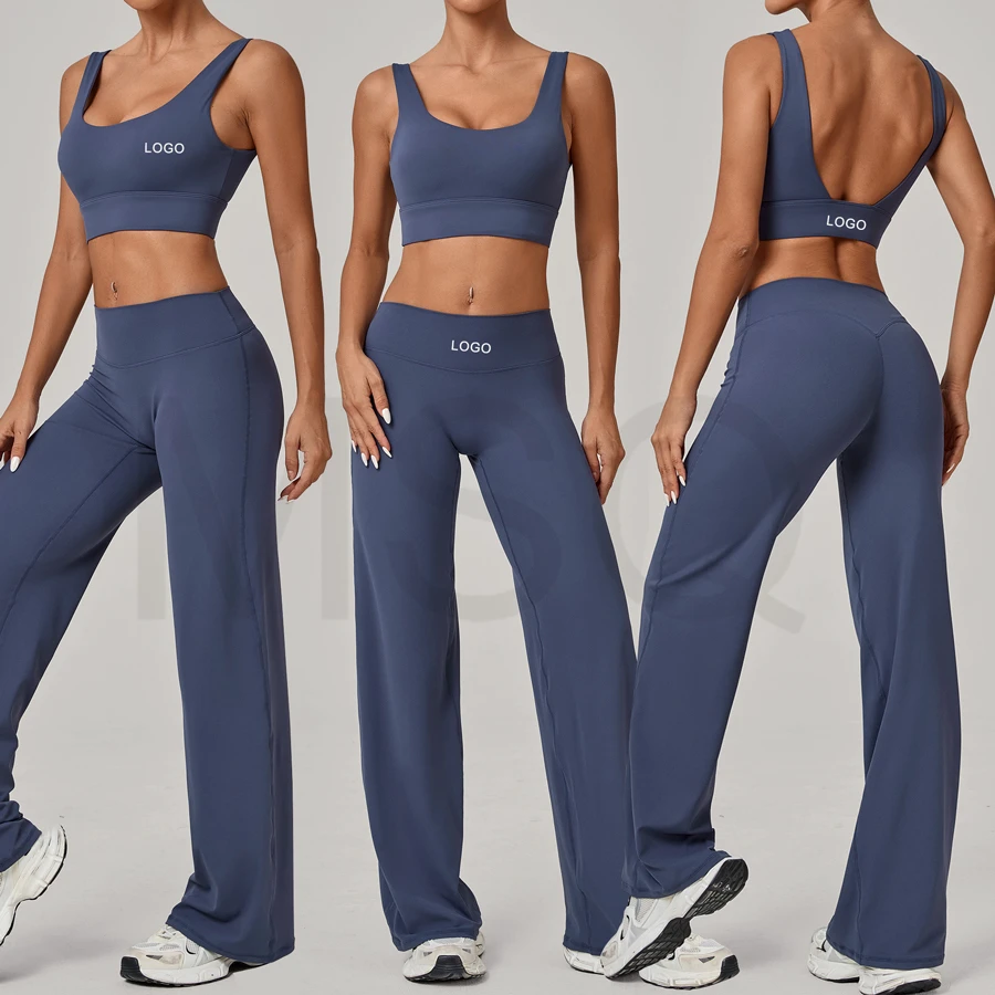 New Style Yoga Gym Set Good Material Fitness Workout High Waist High Elastic Flared Leggings Sexy Open Back Bra Yoga Sets