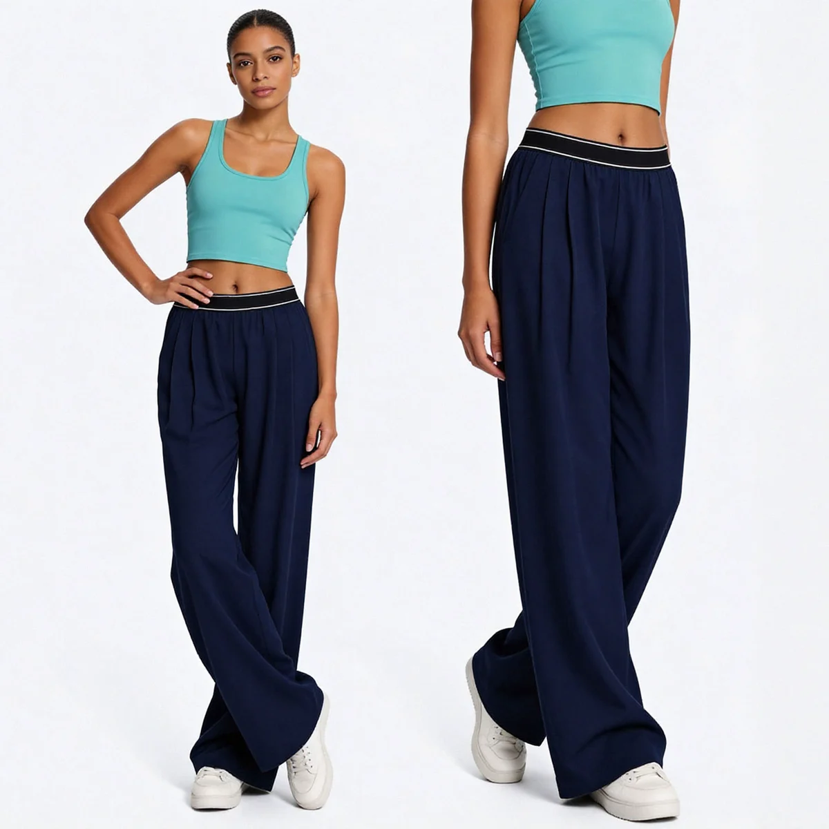 Custom Logo Elastic High-Waisted Women's Wide-Leg Pants Casual Loose Bottoms Streetwear Yoga Lounge Pants Quick-Dry Breathable