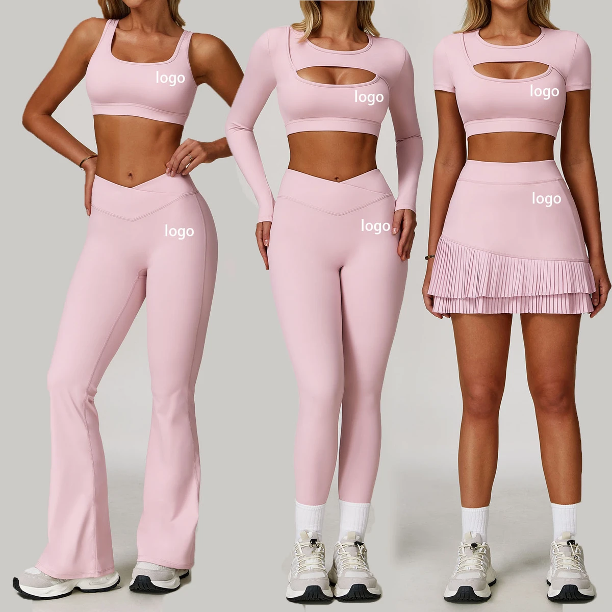 Solid Pattern Breathable Fitness Clothing Set Quick Dry Yoga Tennis Wear with Elastic Waist Closure Comfortable Sports Skirt Set