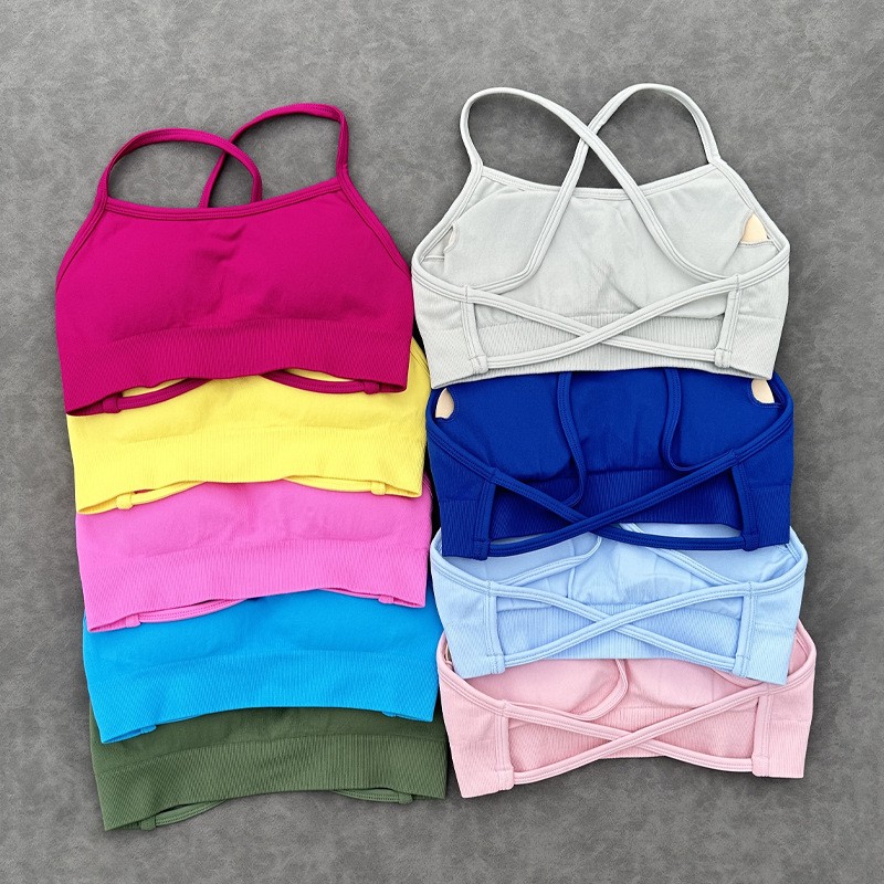 Yimo 14 Colors Sexy Solid Color Cross Beauty Back Yoga Tops Lady Beauty Back Sport Bra Female Fashion Shockproof Fitness Bra
