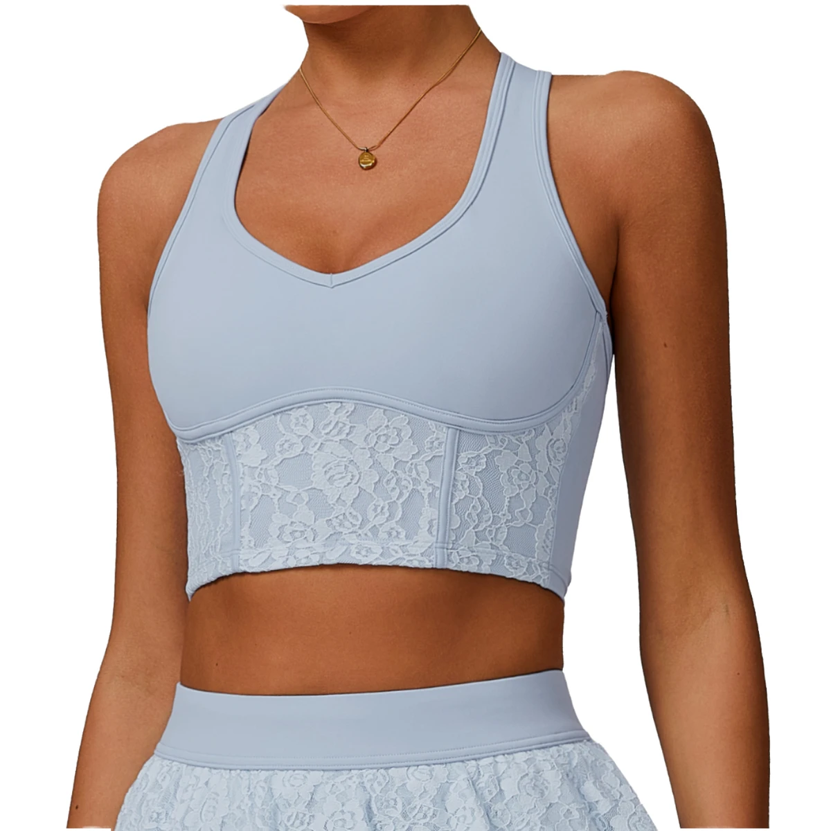 Women's Breathable Mesh Yoga Sports Bra Lace for Running Fitness Workout Medium Support Athletic Top Lightweight Seamless