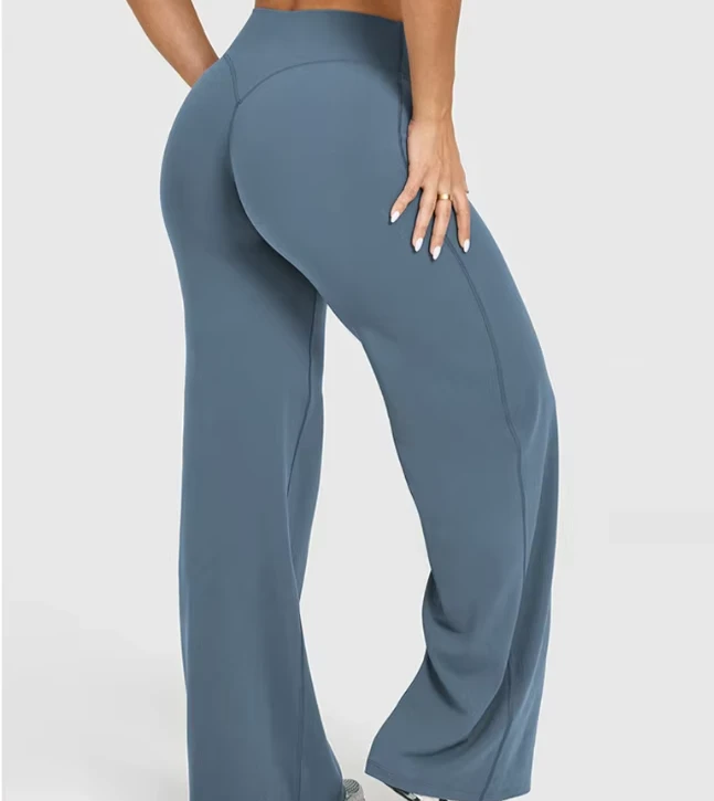 Custom Logo High Waist Quick Drying Lifting Yoga Pants Tight Wide Leg Flared Pants Women Gym Sports Fitness Leggings