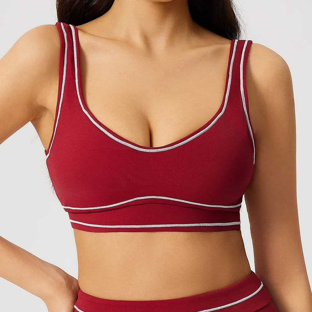 Women's High Support Breathable Sweat-Wicking Quick Dry Sports Bra Contrast Piping Spaghetti Strap U-Back Nylon Spandex Yoga Gym