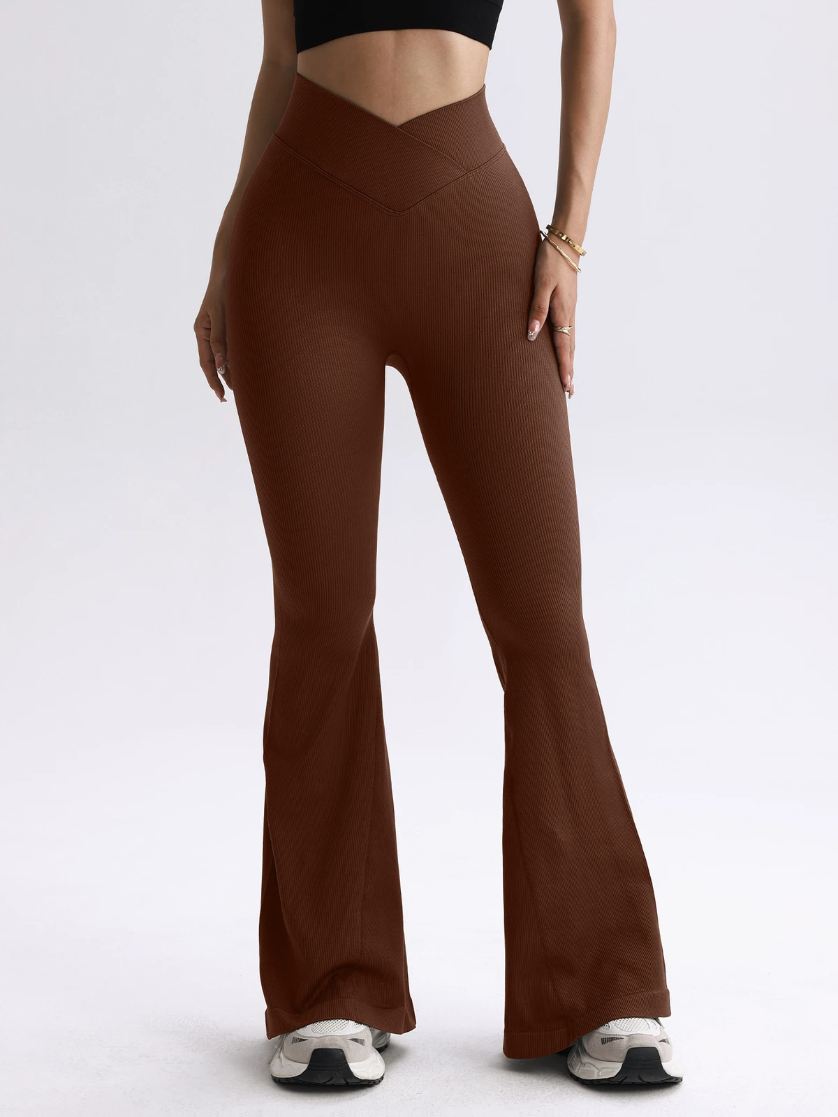 Custom Logo Women's Seamless Activewear Cross Over Front V Flare Leggings 2026 Scrunch Butt Seamless Yoga Leggings For Women