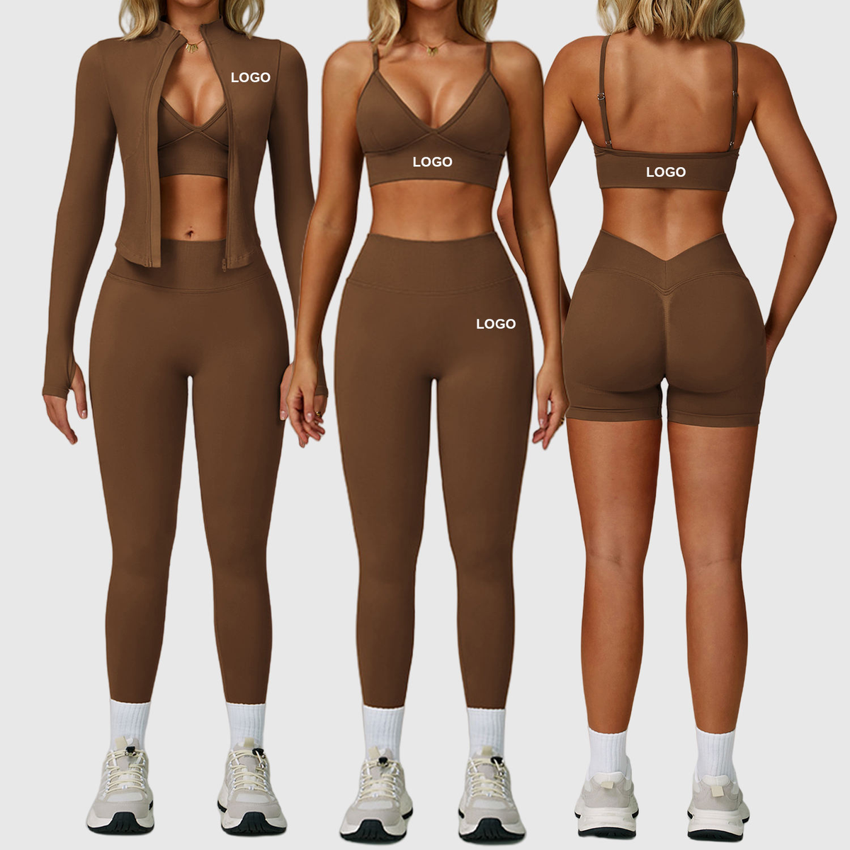 Custom Wholesale Sportswear Active Wear Jacket Plus Size Seamless Gym Clothes Workout Yoga Leggings And Bra Sets For Women