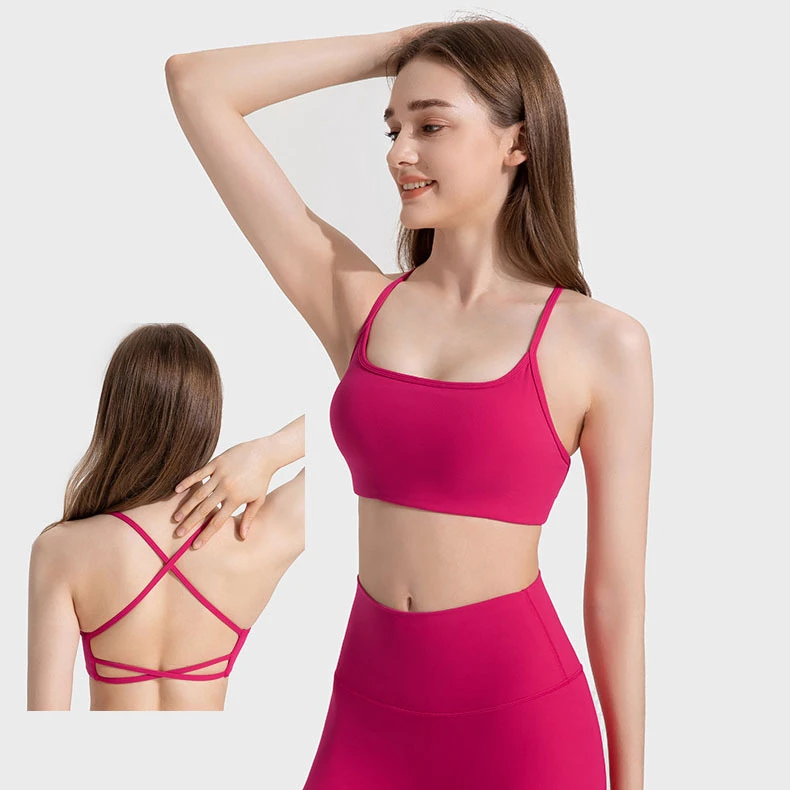 2025 New Thin Cross Straps Low Impact Push up Active Bras Solid Colors Breathable Removable Pads Sports Yoga Bra for Women