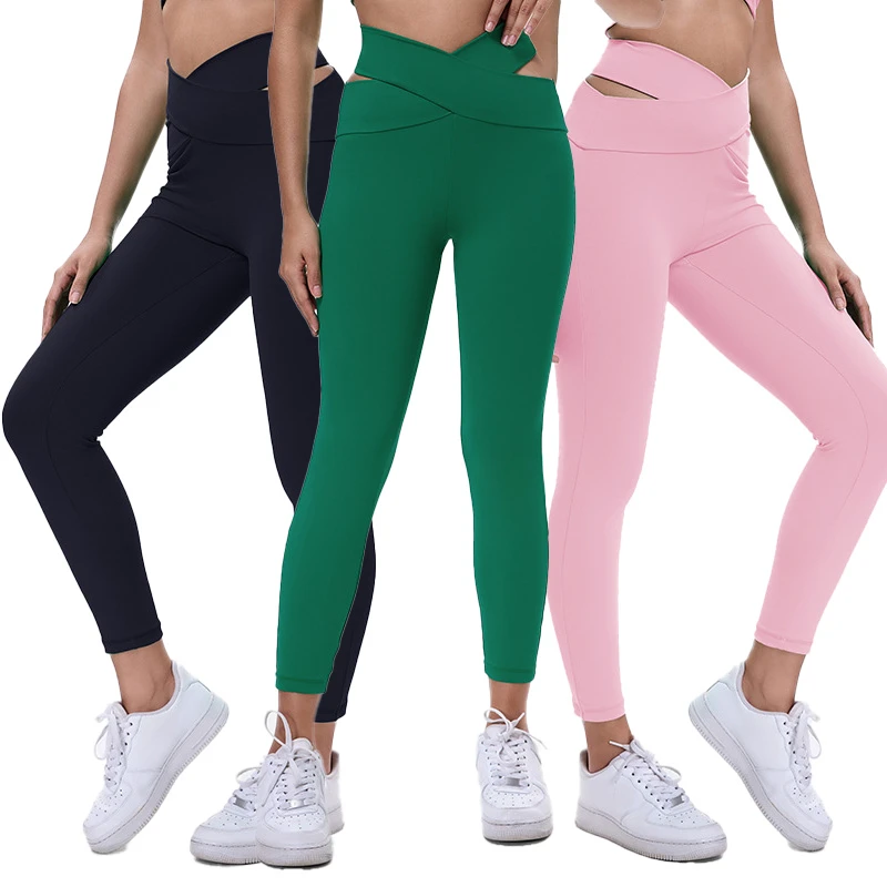 Women's Eco-Friendly Yoga Pants Cropped Cross Sports Pants Hip Lifts Fitness Clothing for Pilates Leggings