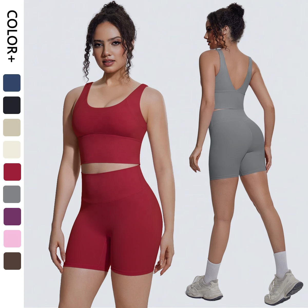 Women's High Waist Eco-Friendly Nylon/Spandex 2-Piece Yoga Running Set Sweat-Wicking Quick Dry Breathable Fabric Yoga Set