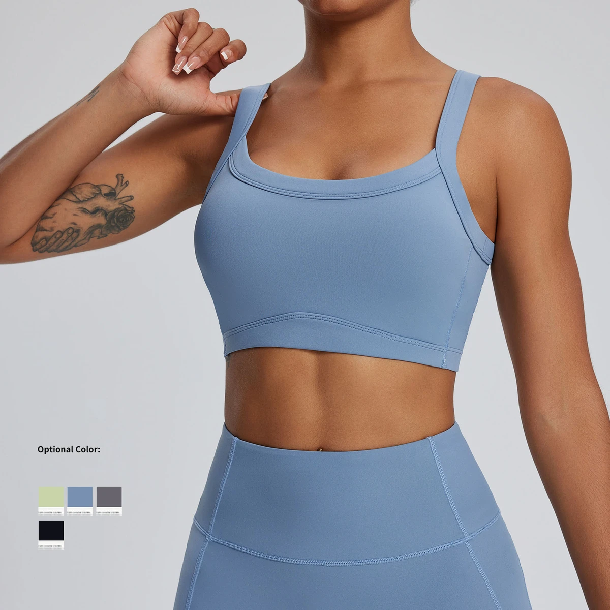 Women's Breathable Ribbed Double Shoulder Strap Yoga Sports Bra High Stretch High Support Fitness Running Vest