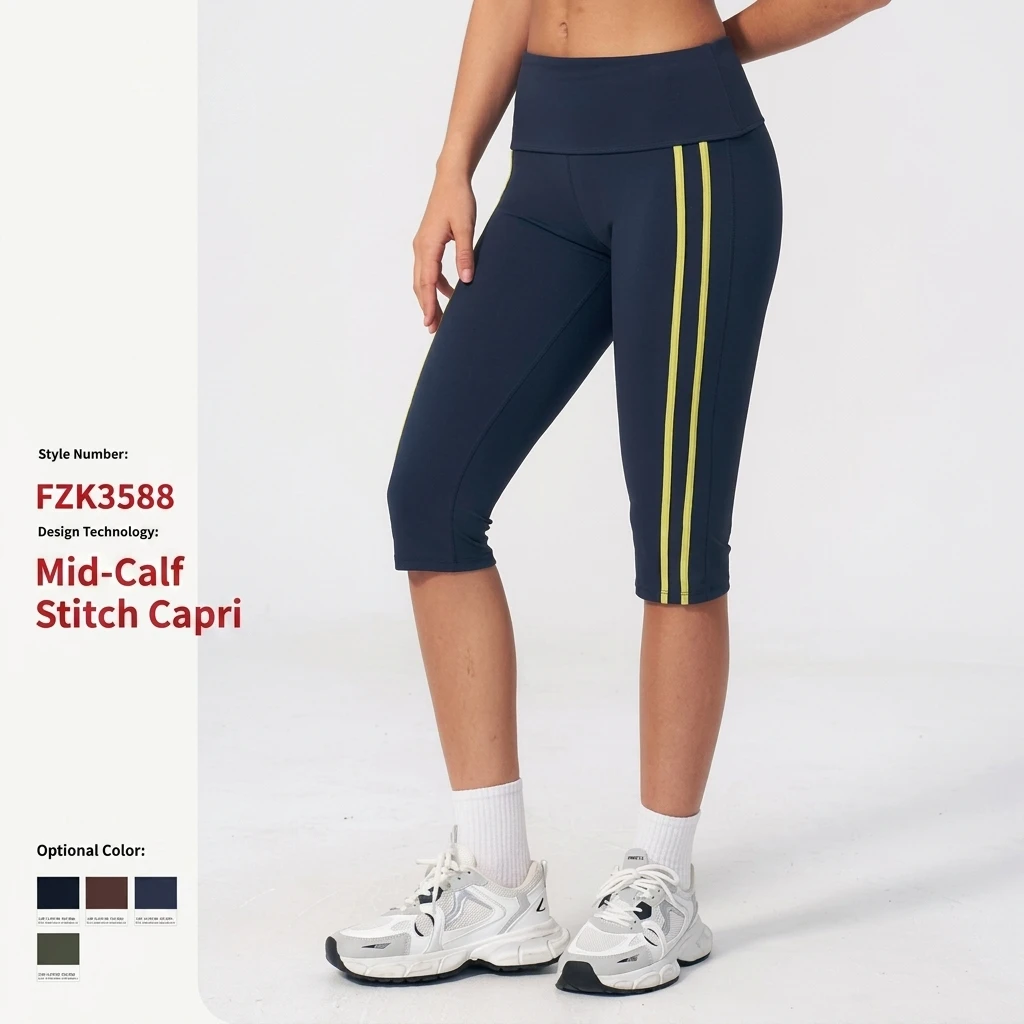 Yoga High-waisted Cropped Pants Four-way Stretch Elastic Waist Quick-dry Athletic Peach-toned Butt-lifting Fitness Capri