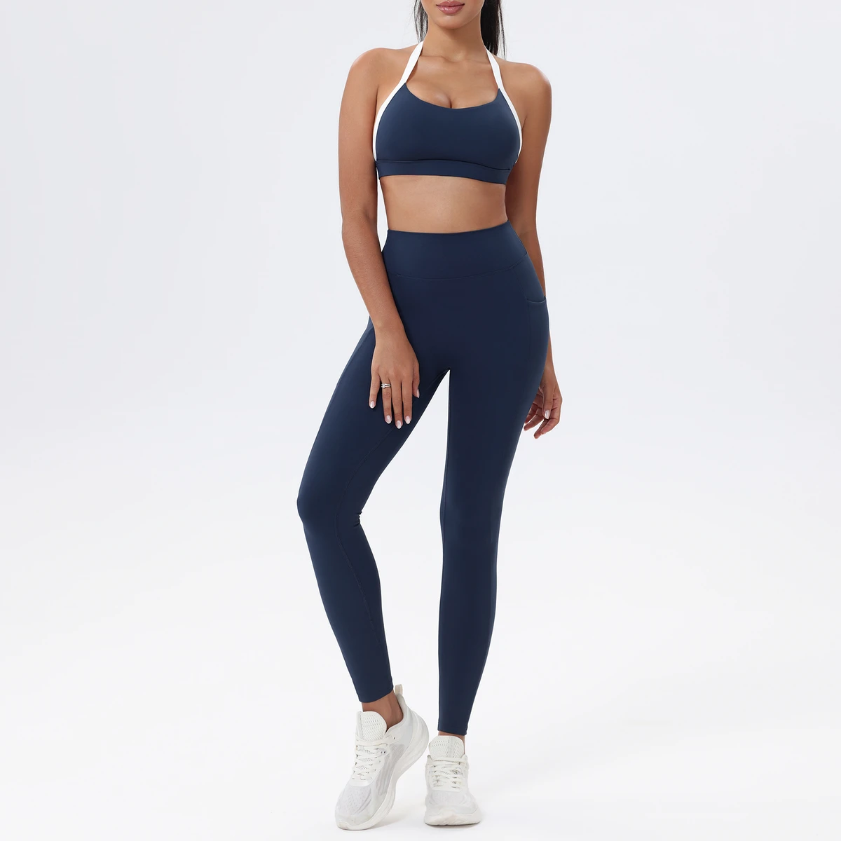 European American Style Solid Yoga Outfit Breathable Lightweight Four-Way Stretch 2-Piece Set Full-Length High-End Versatile