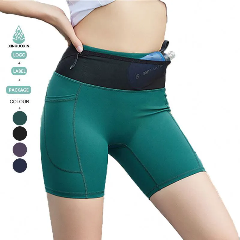 Hot Sale Ladies Yoga Shorts Custom Logo High Waist Outdoor Training Sports Running Wear with Pocket Women's Compression Pants