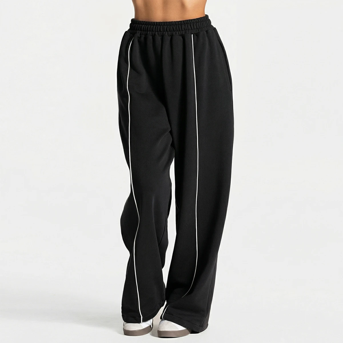 Loose Women's Yoga Pants High Waist High Elastic Leisure Fitness Long Pants Straight Cut Side Pockets Sports Pants for Women
