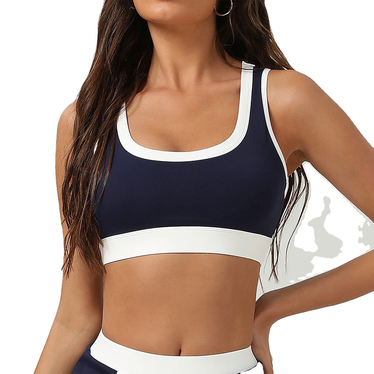 Plus Size Women Simple Racerback High Support Quick Dry Sports Bra Breathable Front Contrast Color U Neck Yoga Fitness Gym