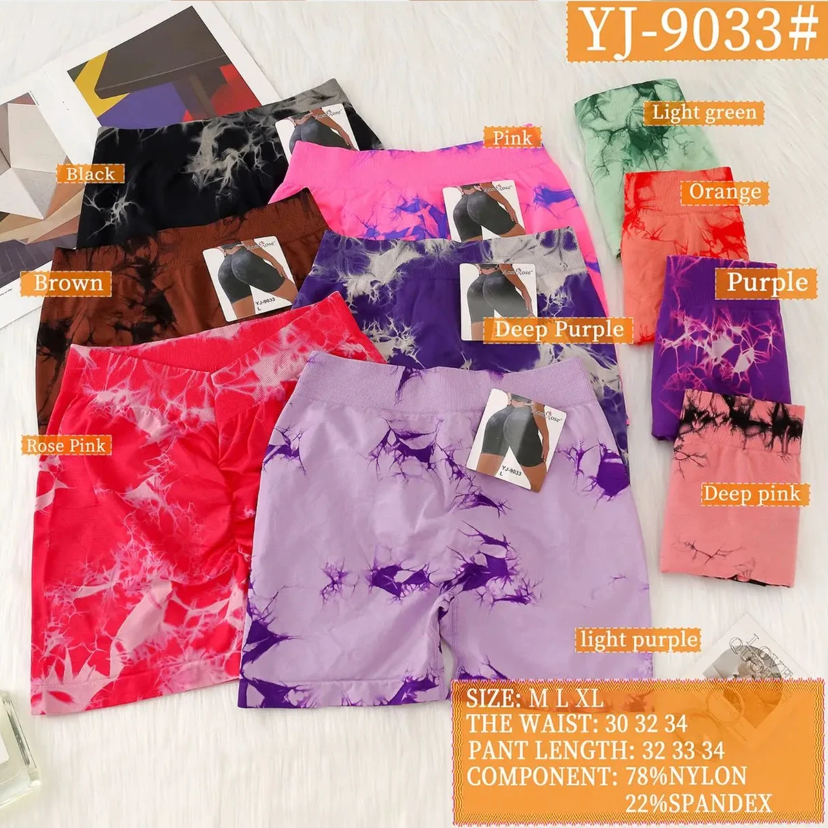 High Waist Women's Sports Shorts Anti-Cellulite Four-Way Stretch Tummy Control Tie Dyed Dot Pattern Breathable Quick Dry Elastic