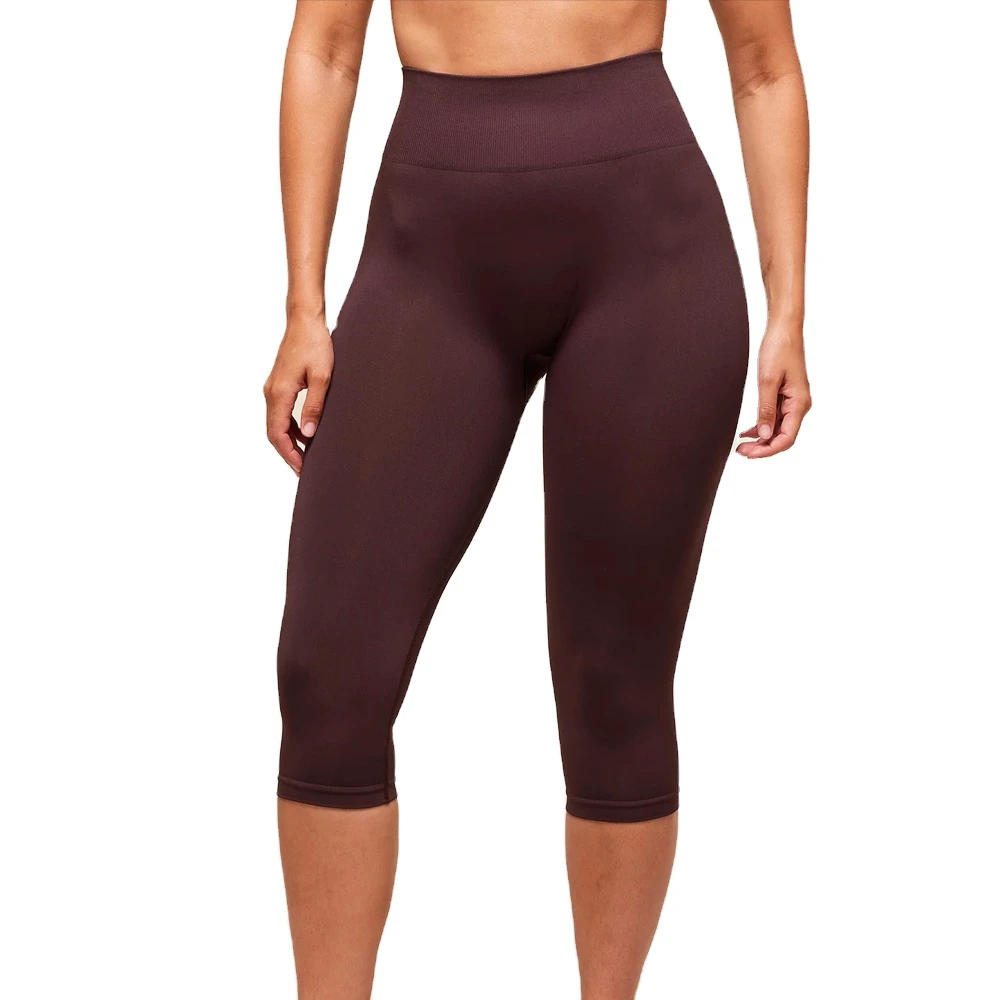 Comfortable 3/4 Length Women's Sports Leggings Breathable Spandex Seamed Knitted Fabric Classic Cherry Purple Lightweight High