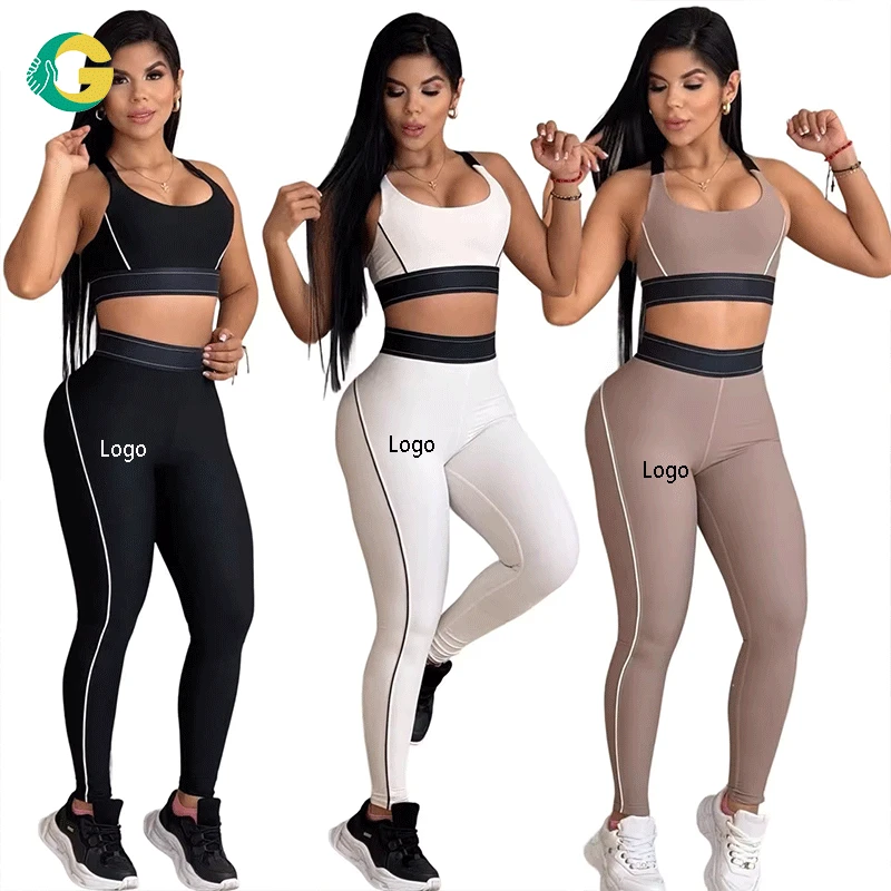 GC NEW Summer High Waist Hip Lift Abdomen Compression Fitness Suit High Elastic Sports Bra + Leggings 2-piece Running Yoga Set