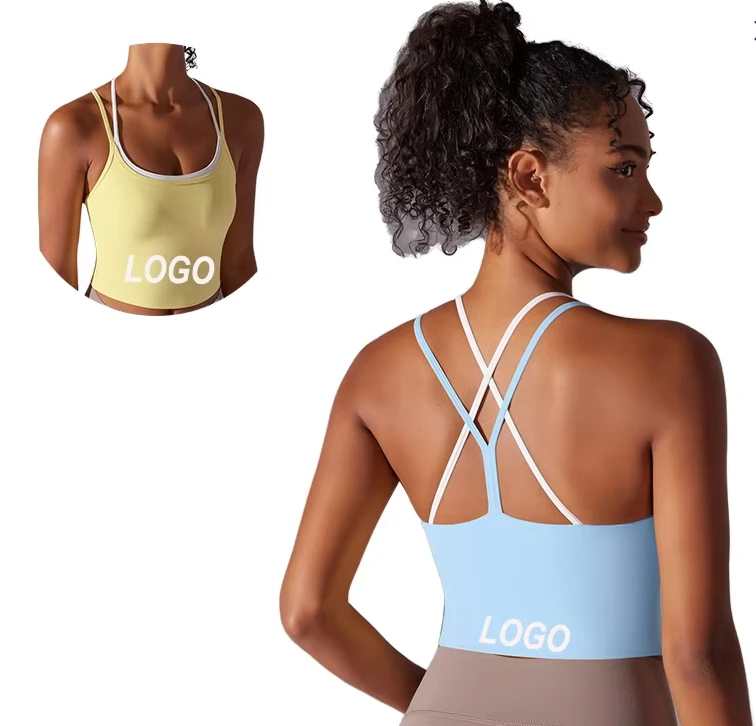 Solid Color Women Cross Back Breathable High Support Fitness Sport Bra High Strength Tight Top Comprehensive Training Gym Yoga