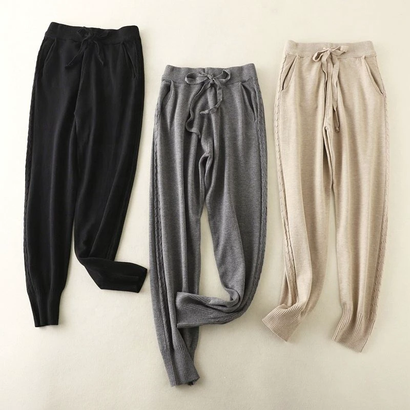 Autumn New Plus Size Women'S Loose Elastic Waist Knitted Casual Long Pants