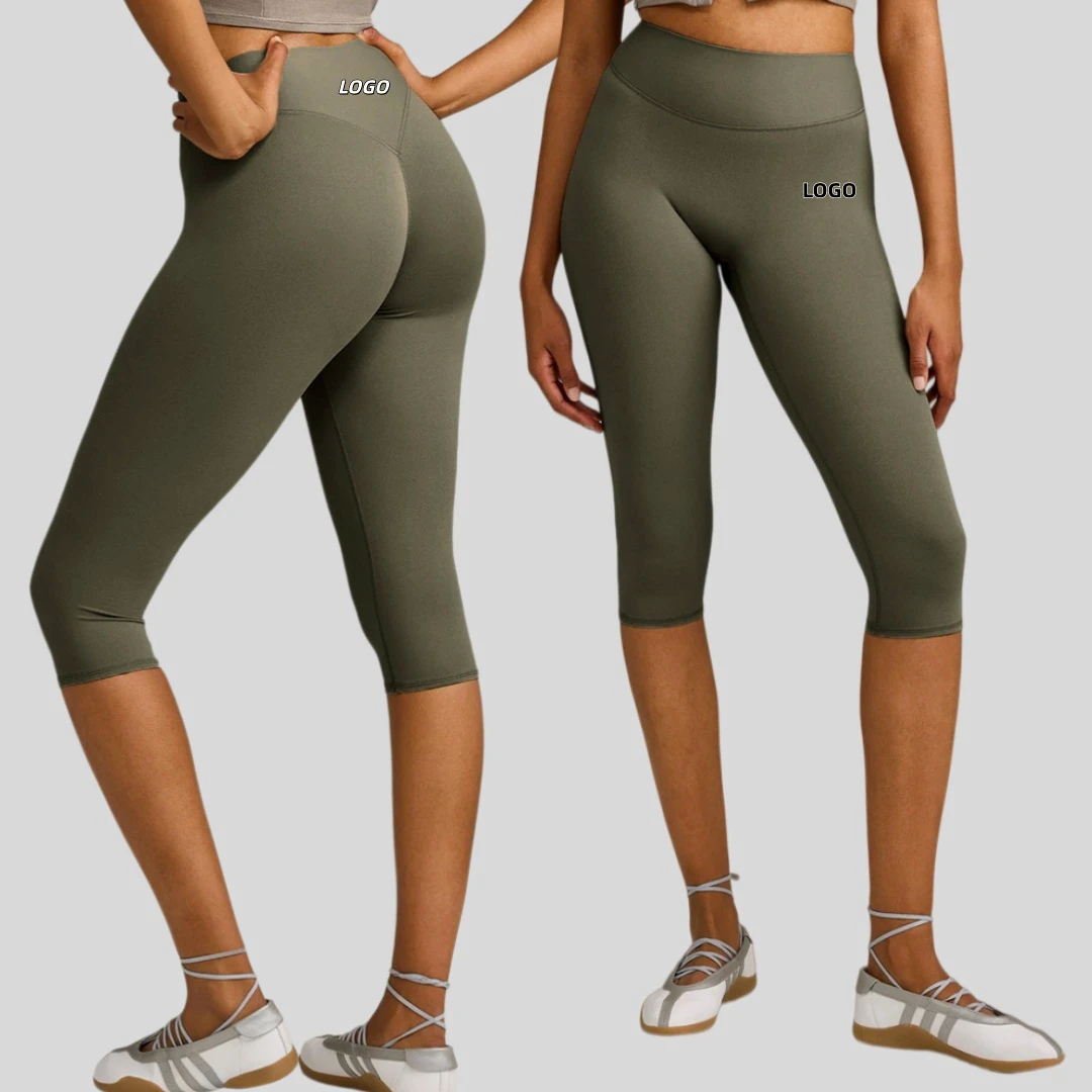 High Waist Butt Lifting Yoga Capri Leggings, Quick Dry Compression Cropped Workout Pants for Women Running Gym