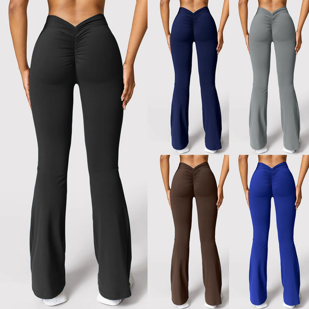 High Waist Ruched Flare Leggings Tummy Control Gym Dance Casual Flare Pants Yoga Sports Running Fitness Pants for Women