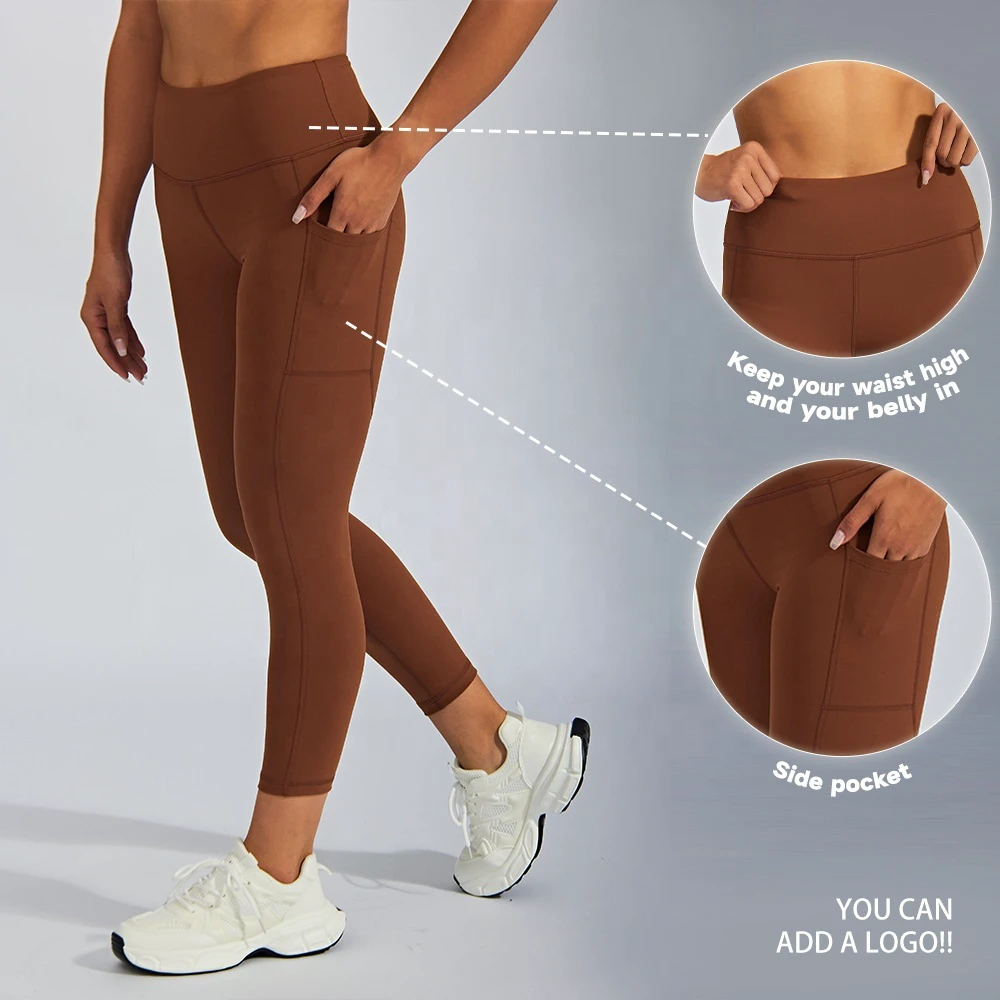 JIEJIN Hot Style Breathable Tights Fitness Softness High Waist Side Pocket Gym Yoga Pants Leggings Women With Custom Logo