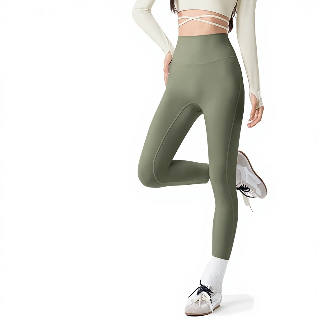 High-Waist Nude-Look Spandex/Nylon Yoga Pants Women's Summer Thin Peach-Shaped Butt-Lifting Seamless Mid-Calf Fitness Pilates