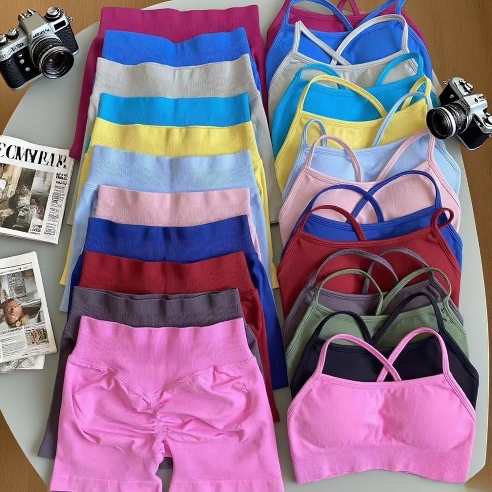 Multi-color Hip Lift Set Back Cross Sports Bra Shockproof Bra Quick Drying Set Gym Fitness Running Pilates Cycling Yoga Set