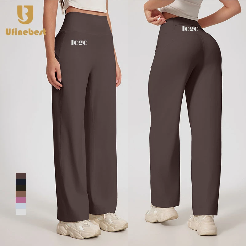 High-Waist Yoga Pants with Back Waist Pocket New Cross-Border Straight-Leg Flared Long Fitness Leggings