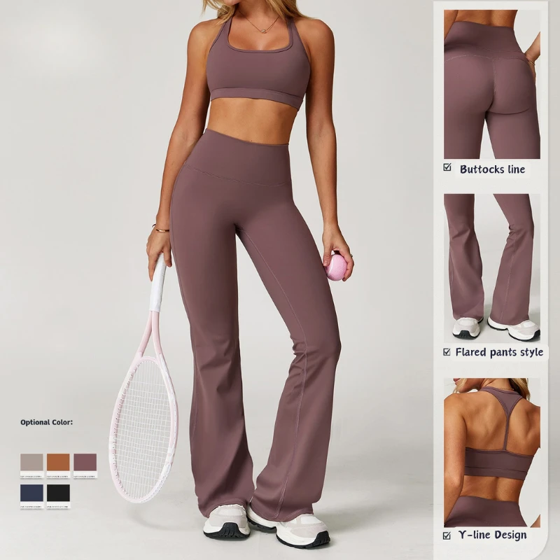 Hot Sale Women's 2-Piece High Elastic Waist Fitness Sports Suit Backless Yoga Set Breathable Feature Front Logo