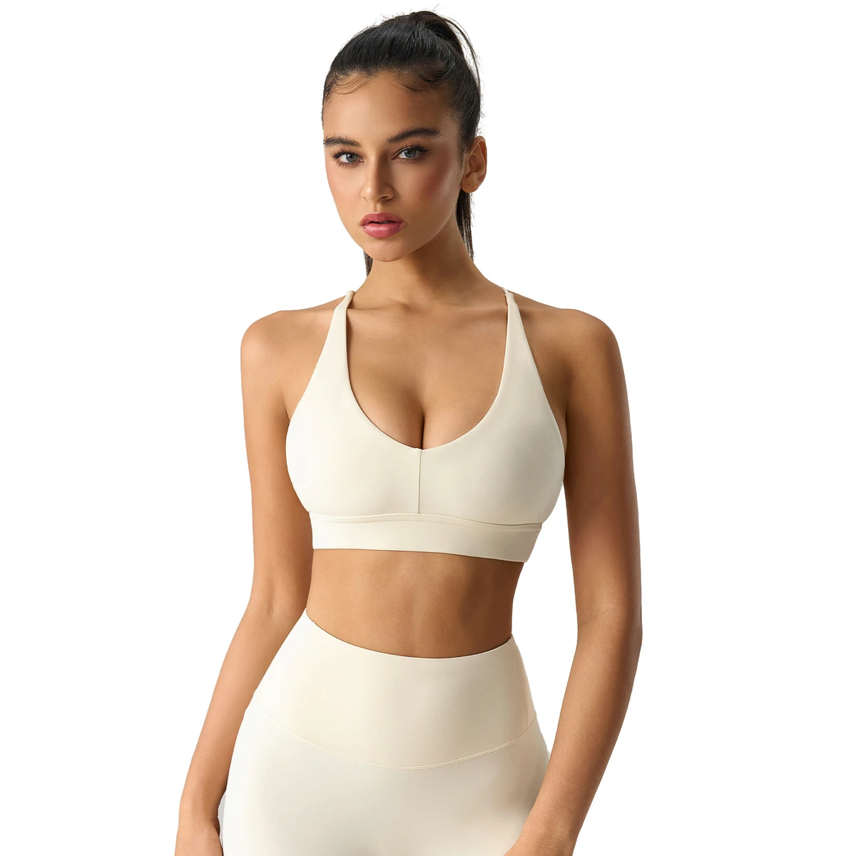 Sexy Backless Plus Size High Support Sports Bra for Women with Front Logo Nude Feel Push-Up Shockproof Fitness Yoga Bra Dwx010