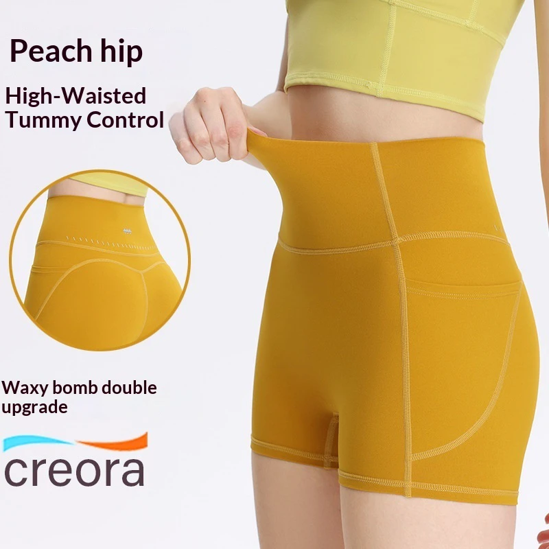 Cloud-feel High-waisted Butt-lifting Thin Elastic Spandex/nylon Three-quarter Shorts Summer Tight-fitting Quick-drying Yoga