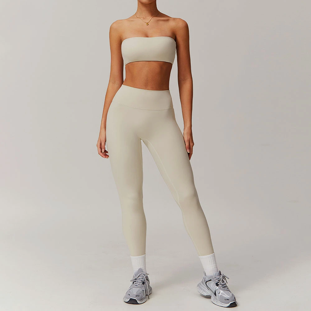 Custom Sexy Seamless Sports Bra Yoga Strapless Tube Tops Breathable Quick Dry Scrunch Butt Pleated Yoga Leggings Pants Yoga Sets