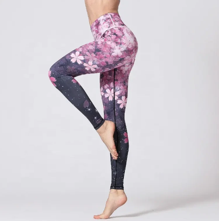 KT-T250154 High Waist Women's Gym Yoga Leggings Custom Package Digital Printing Sport Workout Fitness High Waist Knitted Legging