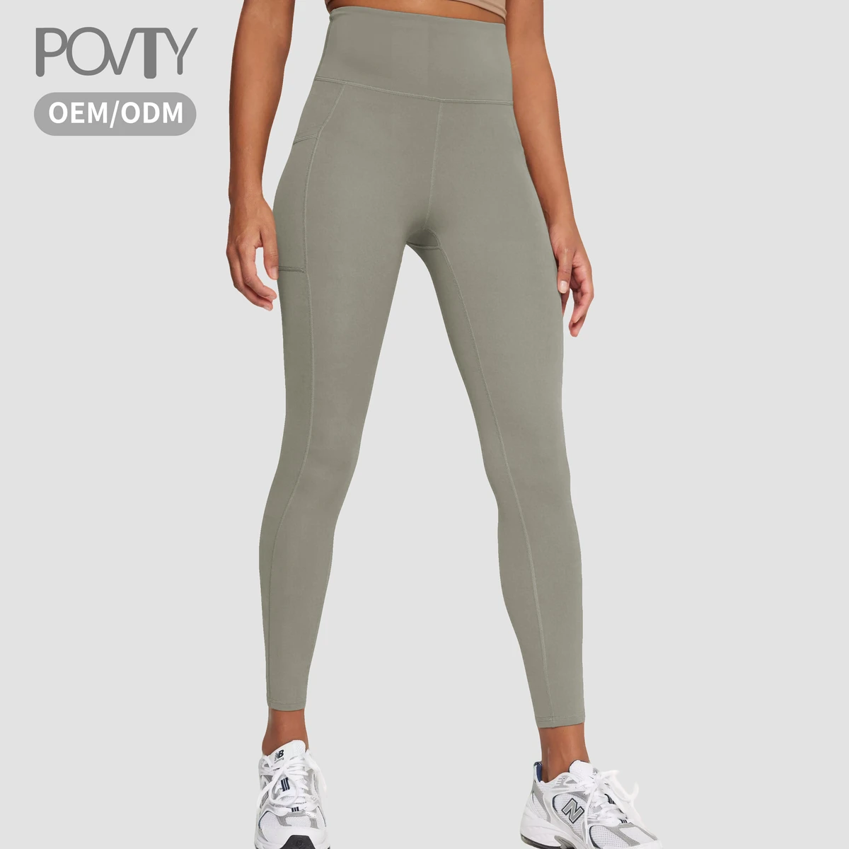 POVTY OEM/ODM Custom Logo Women Nylon Spandex Activewear Yoga Leggings High Waist Pockets Casual 4 Way Stretch Yoga Pants