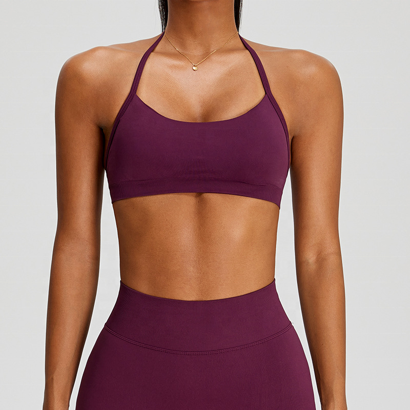 Oem High Support U Neck Woman'S Halter Sports Bras Backless Simple Solid Gym Yoga Crop Top