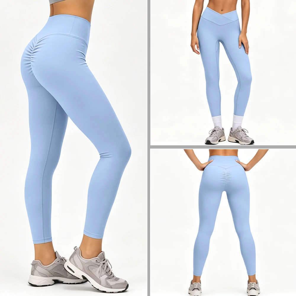 Women's 4-Way Stretch Yoga Leggings with Crossover Waist, High Waist Workout Pants, Low MOQ