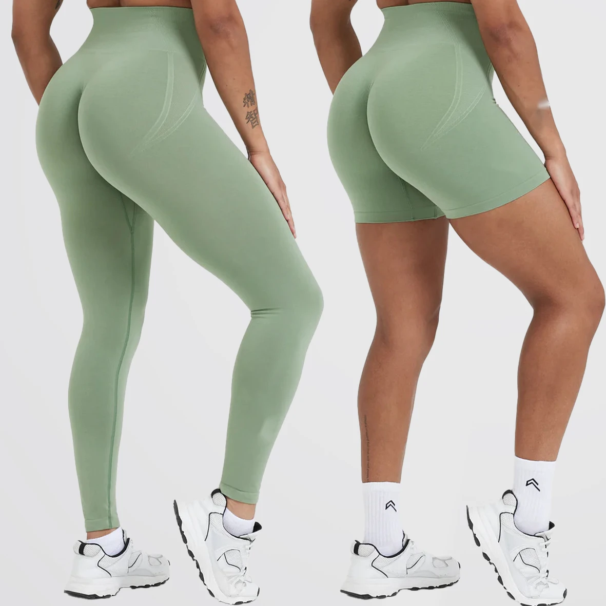 High Quality Seamless Yoga Scrunch Tight Peach Hip Set For Women Fitness Pants Elastic Waist Closure Solid Yoga Leggings