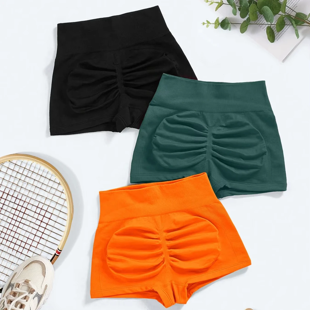 Women's 3pcs Multi Pack Yoga Shorts High Waist Tummy Control Fitness Pants Hip Lift Running Tight Sports Shorts