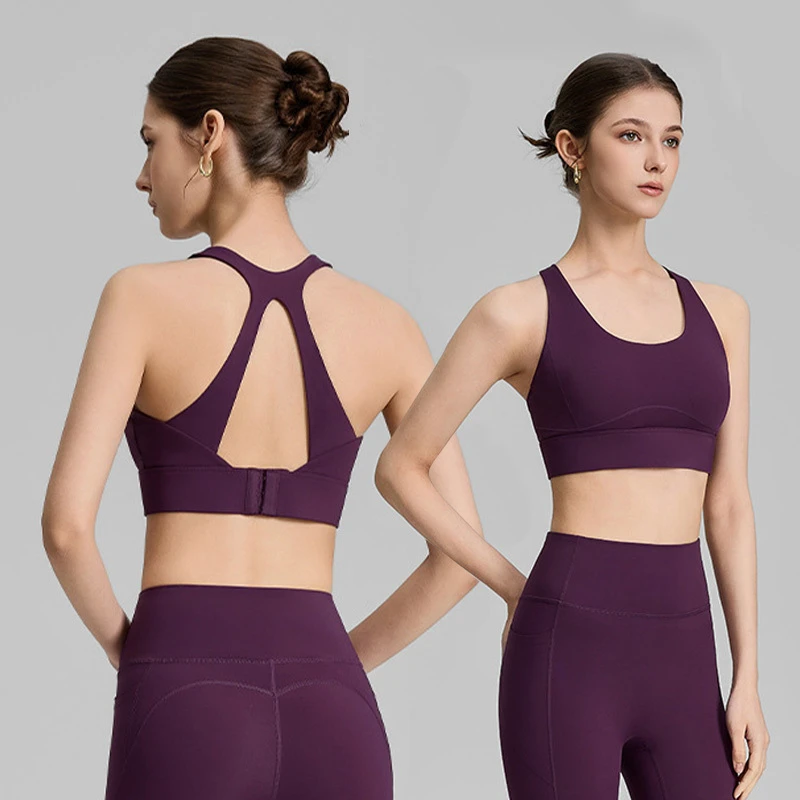 Roregal Quick-drying Running Fitness U-Neck Open Back Workout Top Women's High-Support Fixed Cup Sports Bra