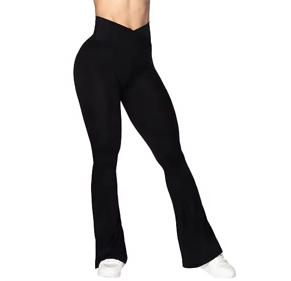 Hot Sale Breathable Tights 80% Nylon 20% Spandex Flare Legging Tummy Control Pants Women's High Waist Wide Leg Yoga Pants