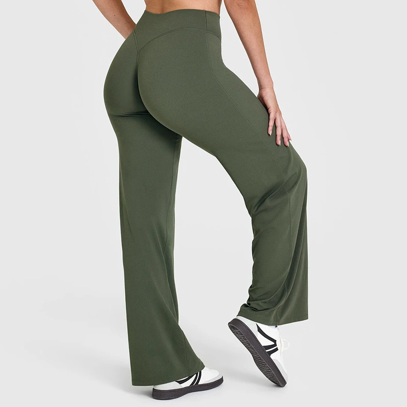 Hot Selling High Elastic Waist Solid Activewear Wide Leg Yoga Sports Leggings with Four-Way Stretch Quick Dry Outdoor Pants