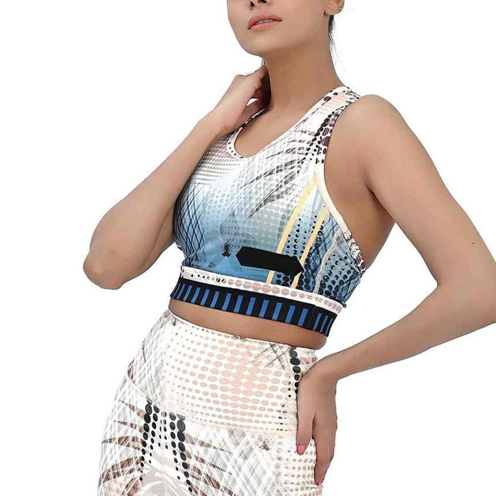 Women Sports Bra Racerback Geometric Print Breathable Medium Support Fitness Seamless Sublimation Transfer Print