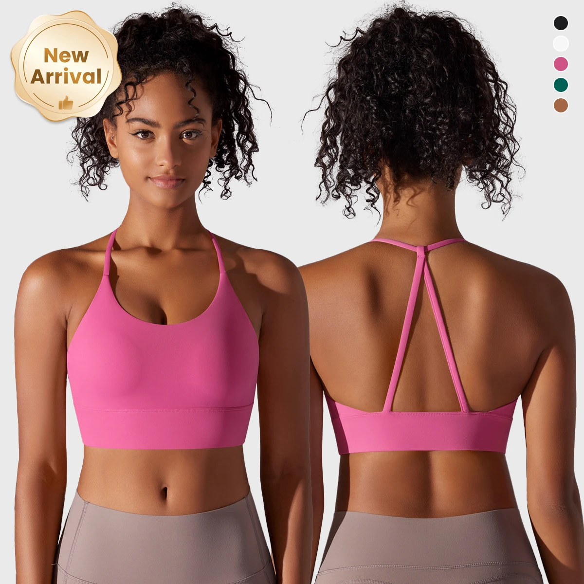 Custom Logo Light Impact Sports Bra Solid Color Sexy Yoga Fitness Backless Crop Top XL Triangle Spaghetti Straps Push-Up Crop