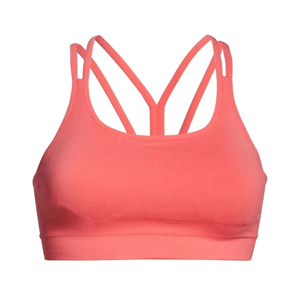 Womens Seamless Strappy Sports Bra Coral Yoga Bra Light to Medium Support Workout Activewear for Fitness & Pilates