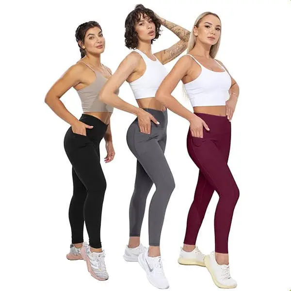 Women High Waist Leggings Full Length Solid Color Stretch Yoga Pants Sporty Fitness Tights Breathable Quick Dry Knitted Spandex