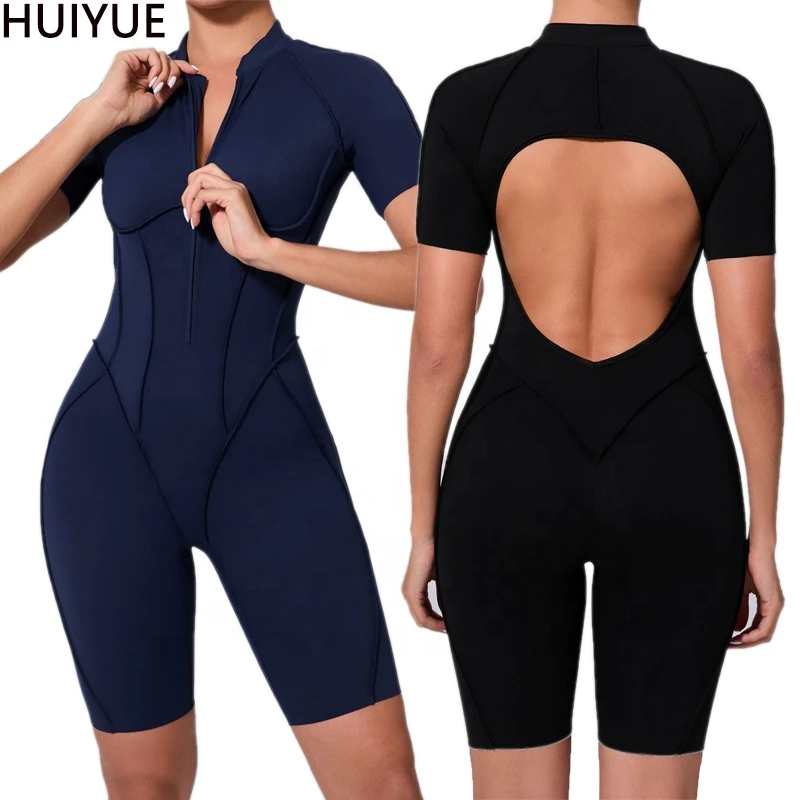 Wholesale Backless Sportswear Jumpsuit Scrunch Butt Sports Yoga Women's Jumpsuit Active Wear With Zipper Active Wear