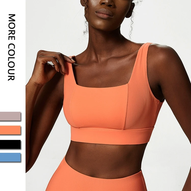 2025 S-2XL Plus Size Ribbed Fabric Patchwork Running Bras Backless Adjustable Easy Wear Padded Sports Bra for Women